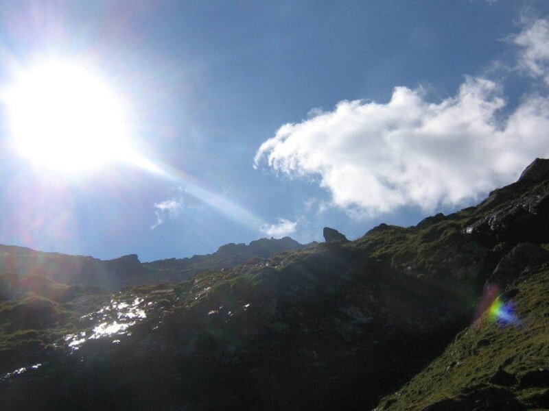 Mountain Ridge under Sun