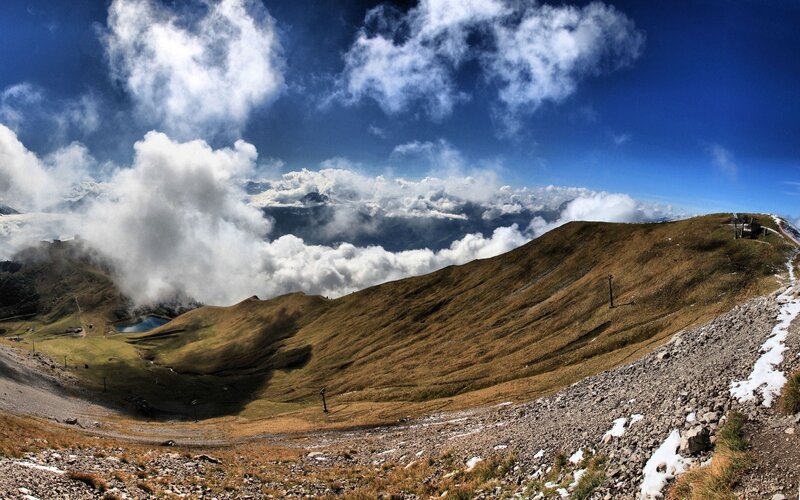Mountain Ridge with Clouds — Blue, Dramatic, Afternoon, Photograph