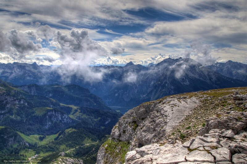 Mountain Ridge with Clouds — Blue, Dramatic, Afternoon