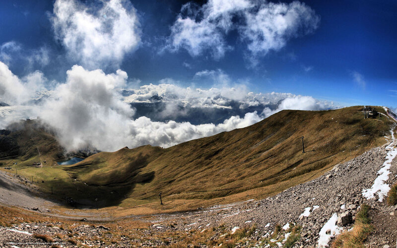 Mountain Ridge with Clouds — Blue