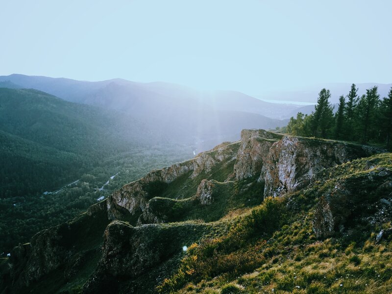 Mountain Ridge with Forest — Green, Serene, Morning