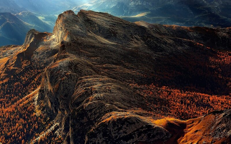 Mountain Ridge with Forest — Orange