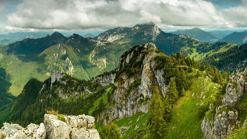 Mountain Ridge with Green Slopes