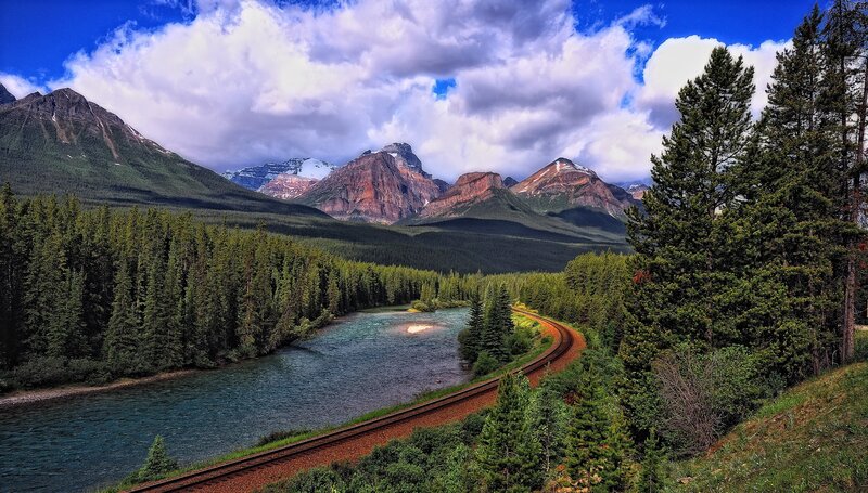 Mountain river and train track