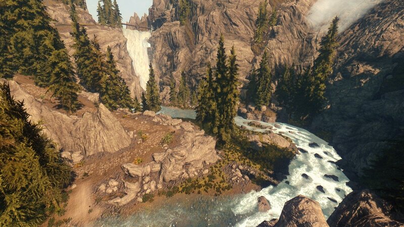 mountain river and waterfall