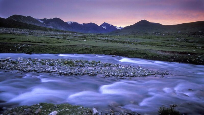 Mountain river at dusk