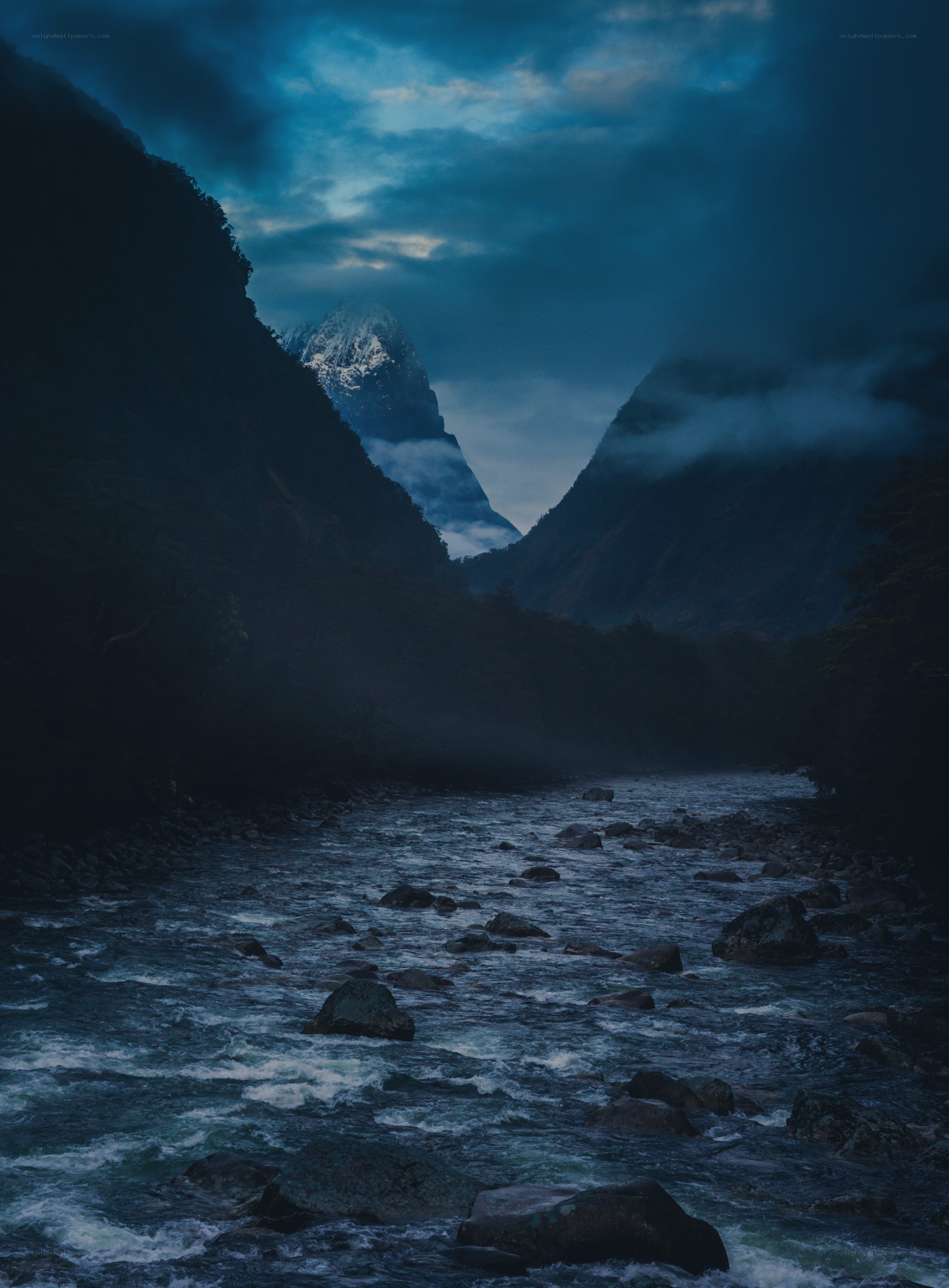 Mountain river at dusk