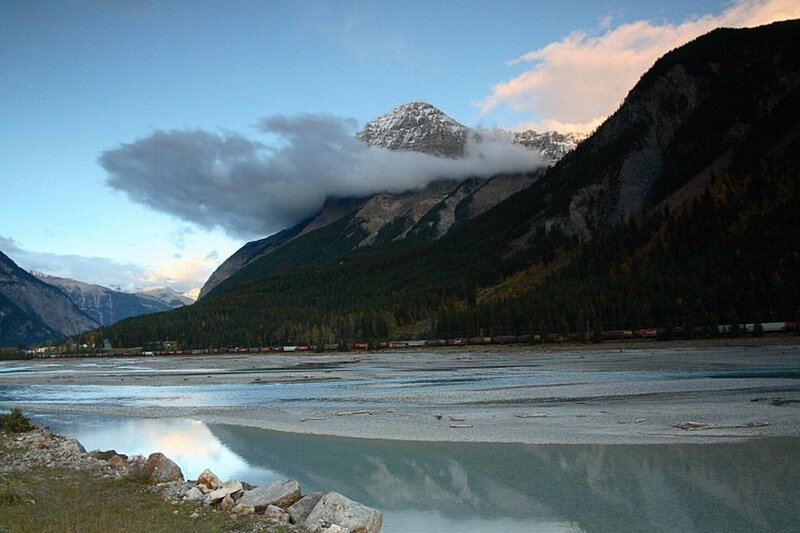 mountain river at dusk