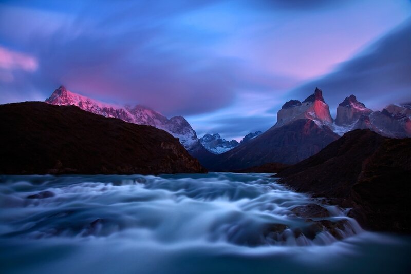 Mountain River at Dusk — Blue