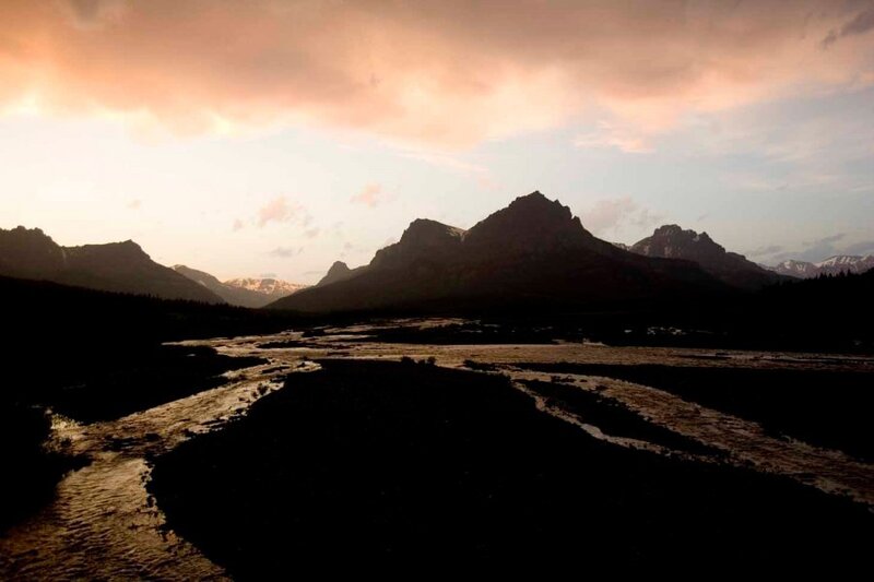 Mountain River at Dusk — Orange