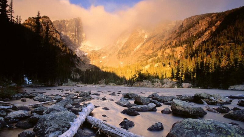 Mountain River at Sunrise — Brown