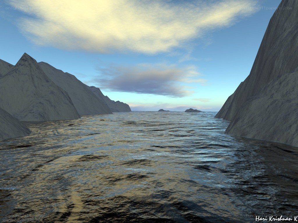 Mountain river at sunset
