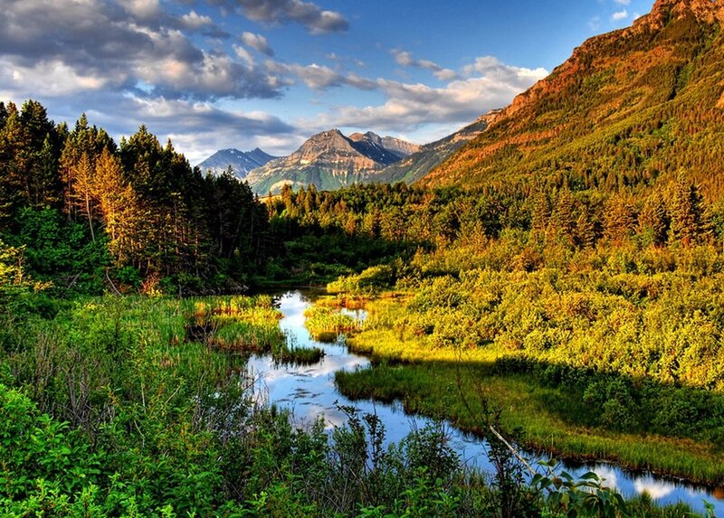 Mountain river at sunset