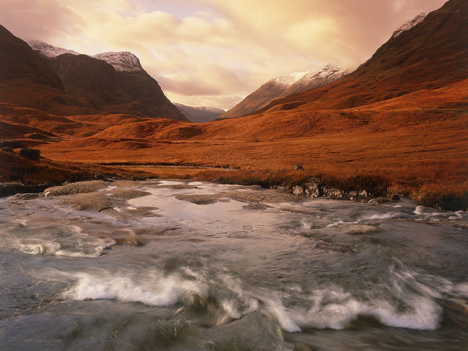 Mountain river at sunset