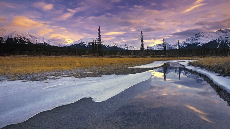Mountain river at sunset