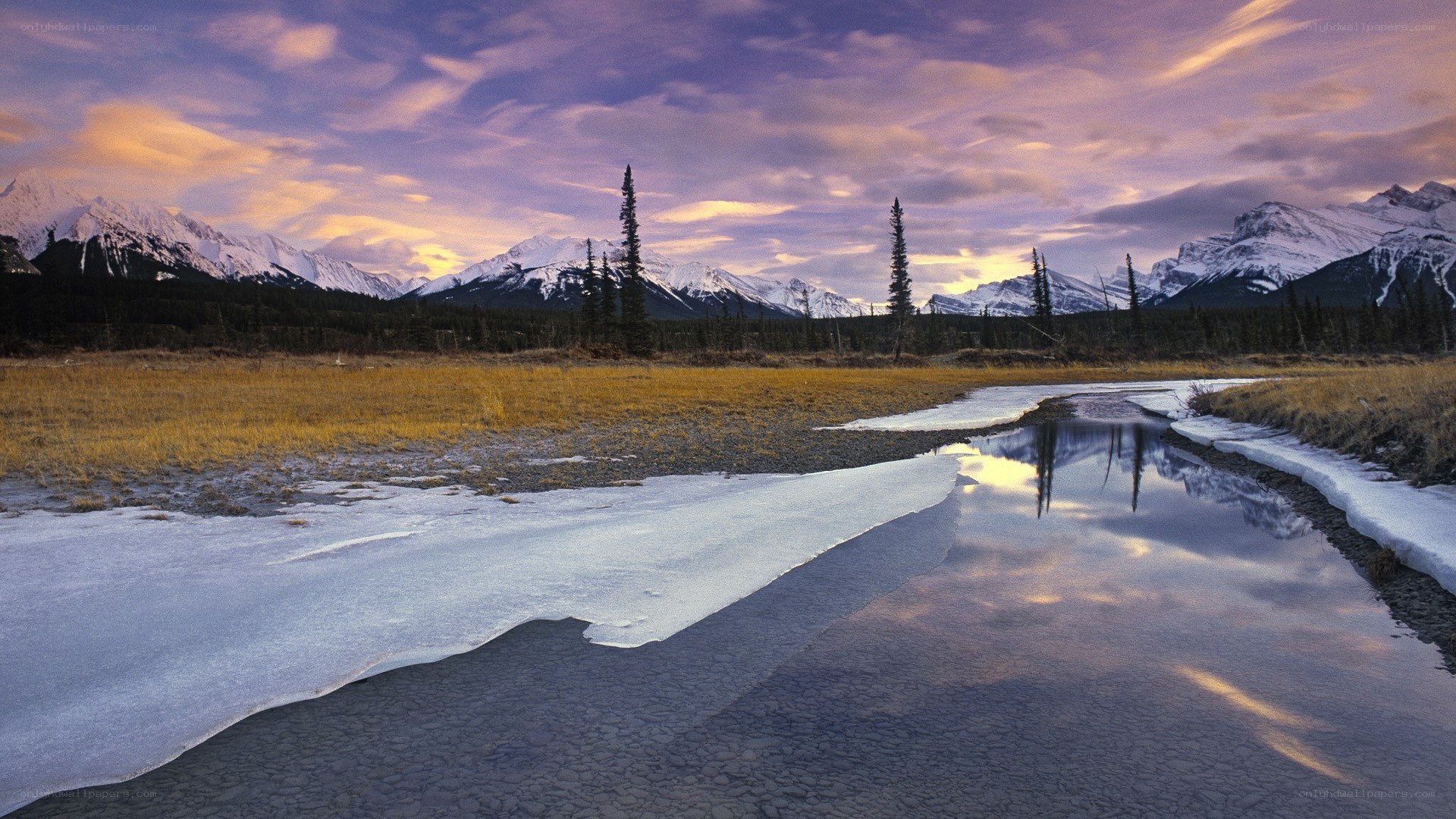 Mountain river at sunset