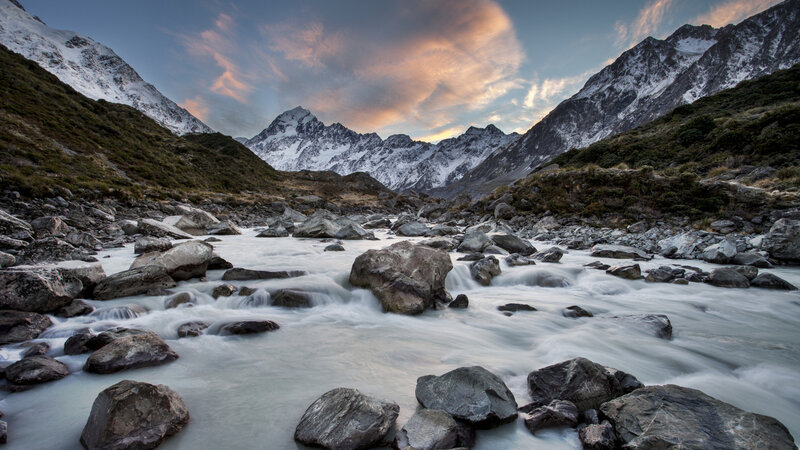Mountain River at Sunset — Blue, Serene
