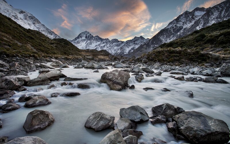 Mountain River at Sunset — Blue