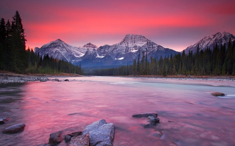 Mountain River at Sunset — Pink