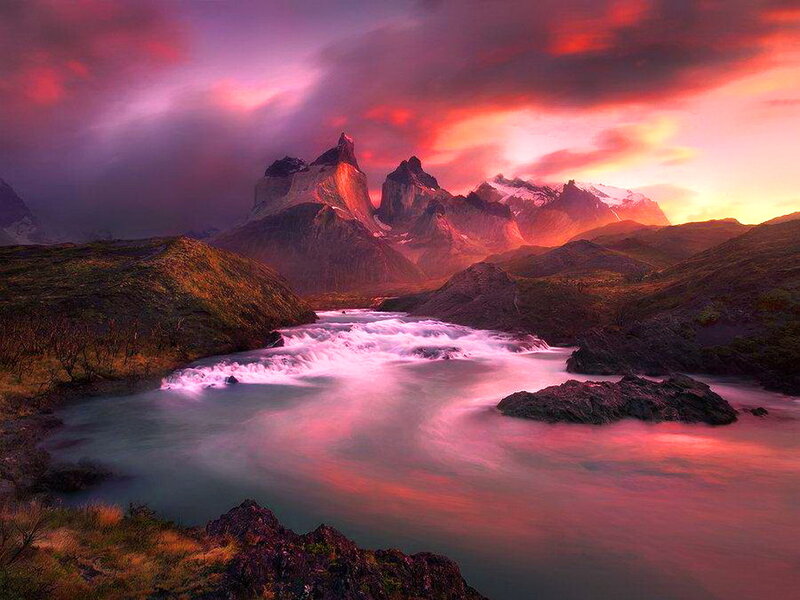 Mountain River at Sunset — Purple