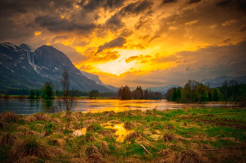 Mountain River at Sunset — Yellow