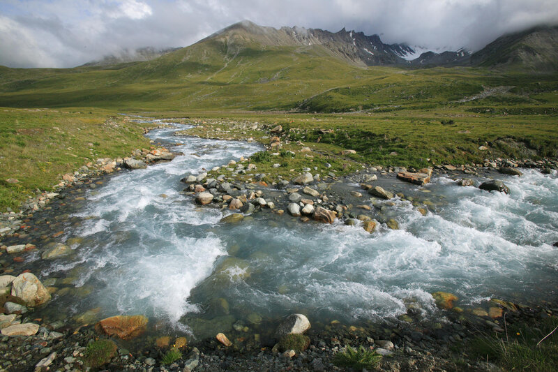Mountain River Flowing — Green