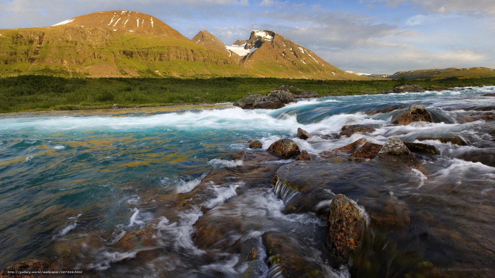 Mountain river flowing over rocks