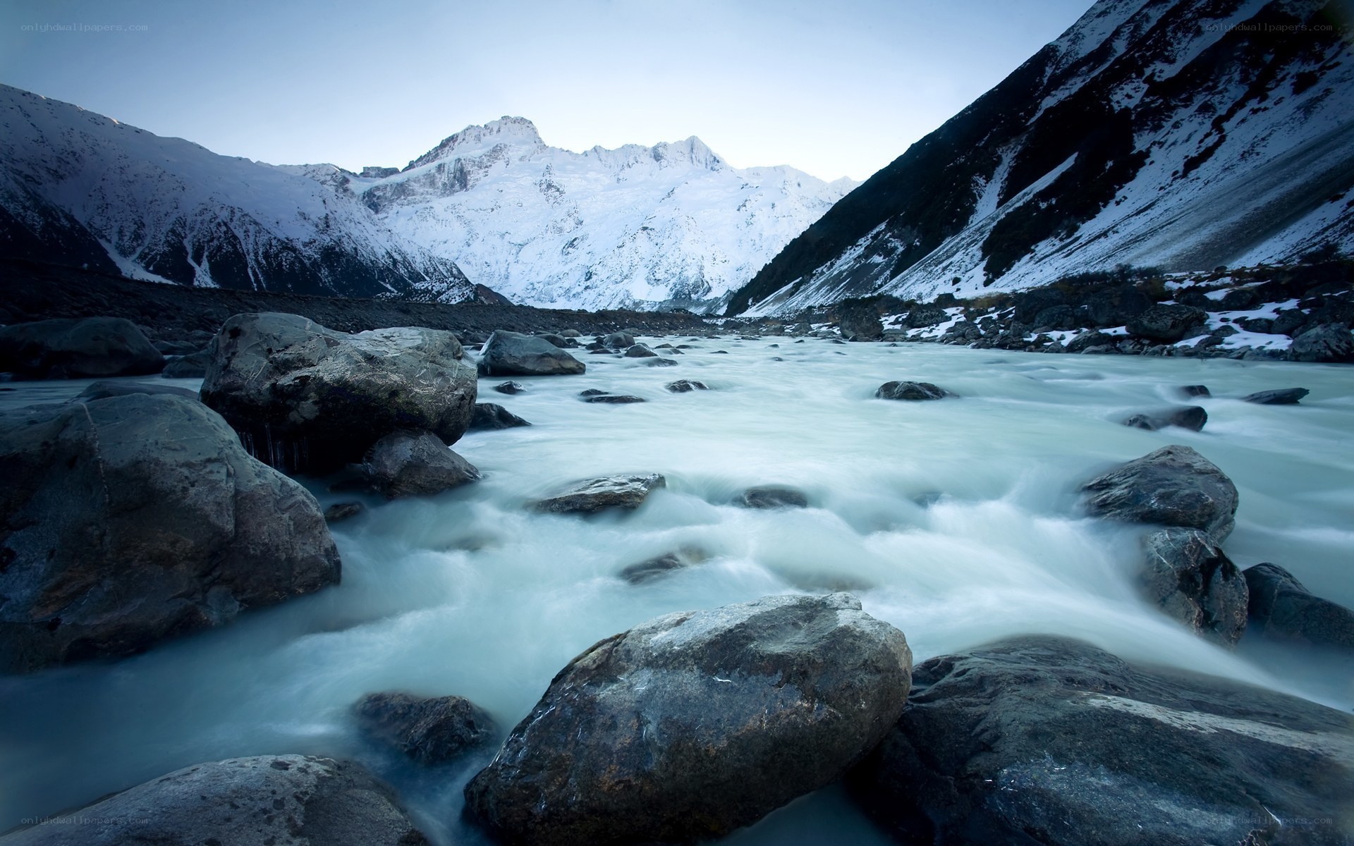 Mountain river flowing through valley