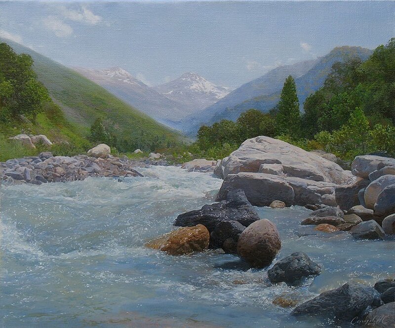 Mountain river flowing through valley