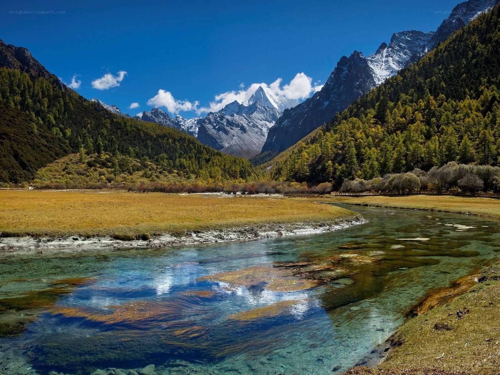 Mountain river in autumn valley
