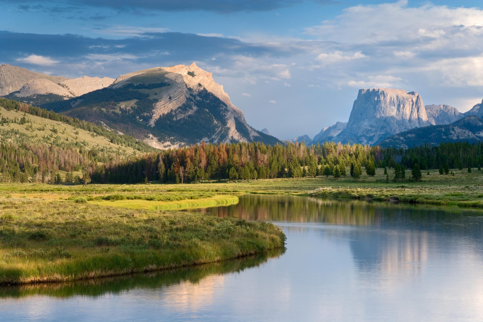 Mountain river landscape at dusk