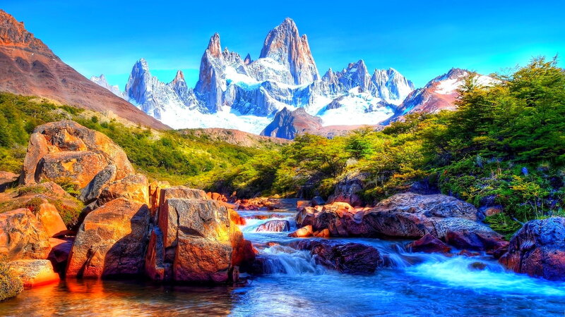 Mountain River Landscape — Blue, Dramatic, Afternoon