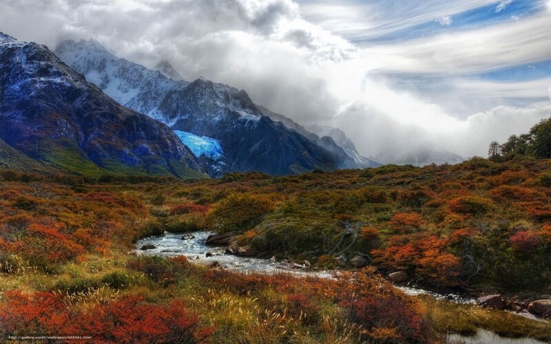 Mountain River Landscape — Blue, Dramatic, Autumn