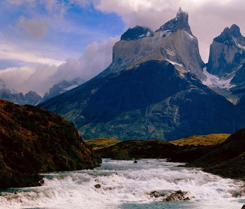 Mountain River Landscape — Blue, Dramatic, Photograph, Mountains