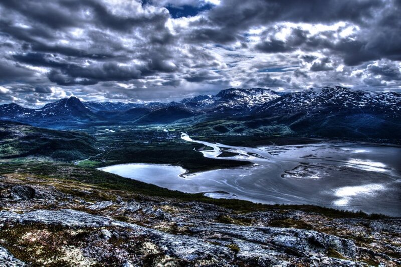 Mountain River Landscape — Blue, Dramatic, Photograph