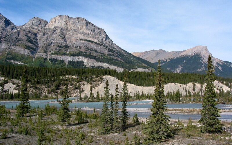 Mountain River Landscape — Blue, Serene, Afternoon, Photograph, Trees