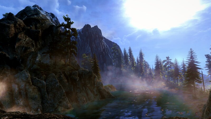 Mountain River Landscape — Blue, Serene, Morning, 3d Render
