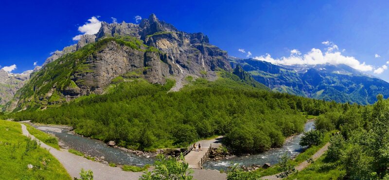 Mountain River Landscape — Blue, Serene, Summer