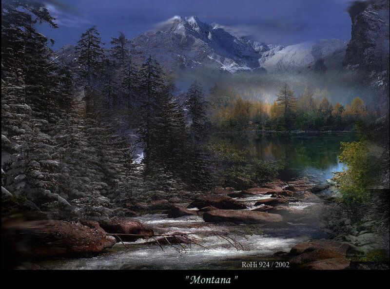 Mountain River Landscape — Blue