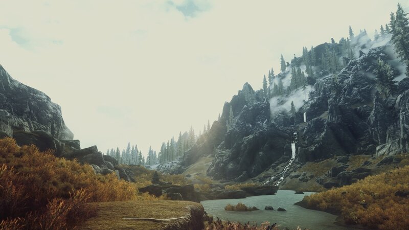 Mountain River Landscape — Gray, Serene