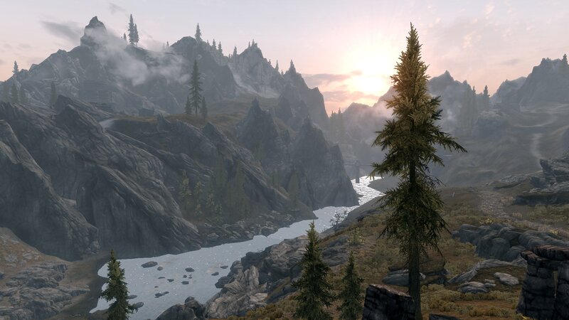 Mountain River Landscape — Gray