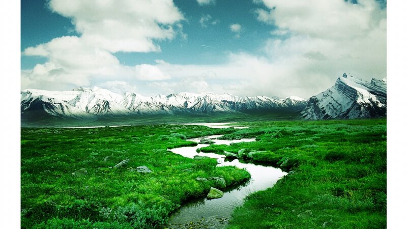 Mountain River Landscape — Green, Serene, Afternoon