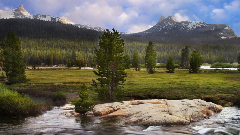 Mountain River Landscape — Green, Serene