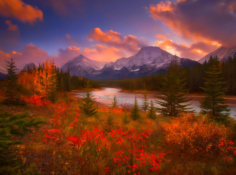 Mountain River Landscape — Orange
