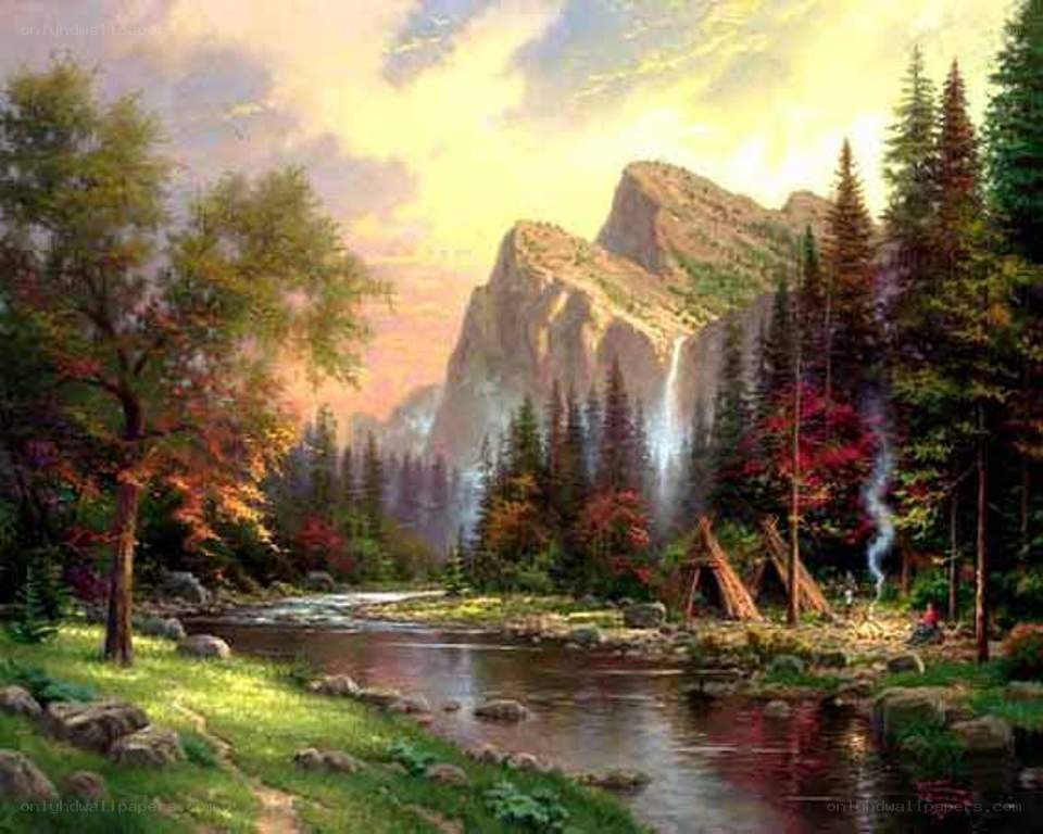 Mountain river landscape painting
