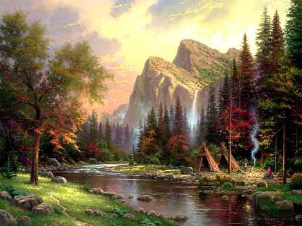 Mountain river landscape painting