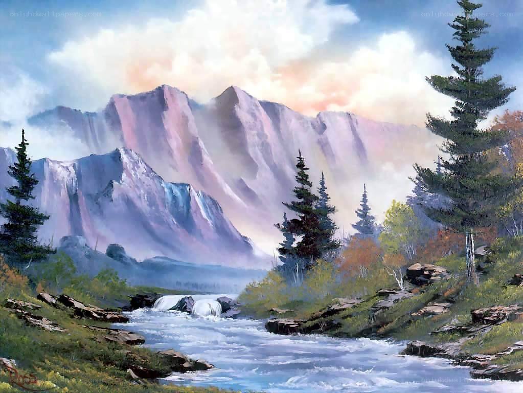 Mountain river landscape painting