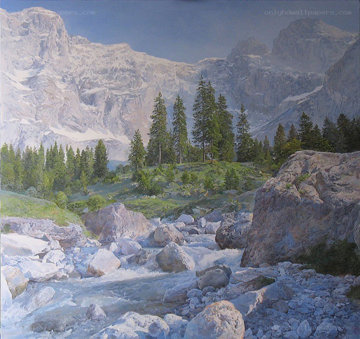 Mountain river landscape painting