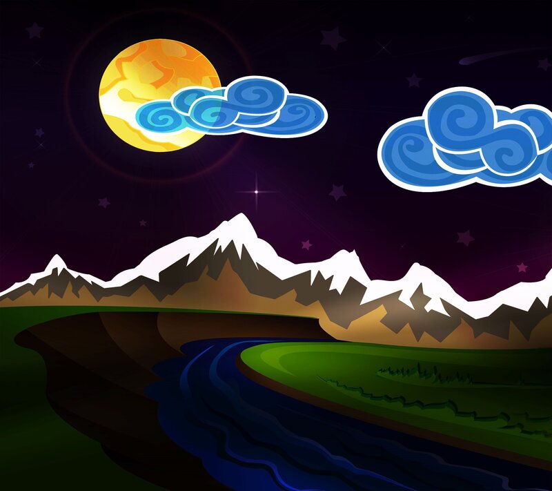 Mountain River Landscape — Purple