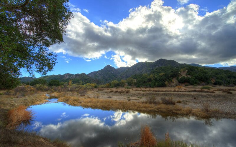 Mountain River Reflection — Blue